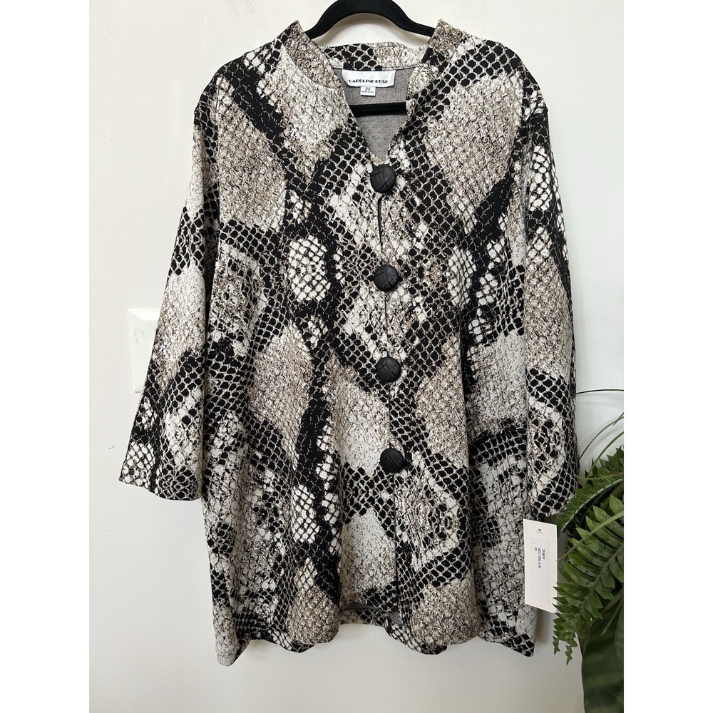 NWT Caroline Rose 2X Snakeskin Knit Jacket Statement Button Luxury Chic Edgy